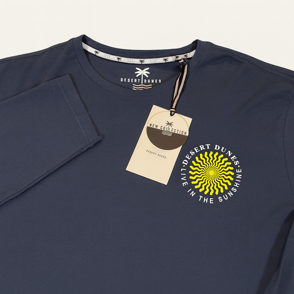 Desert Dunes Live in the Sunshine Long Sleeve Graphic T-Shirt Navy Blue L NWT